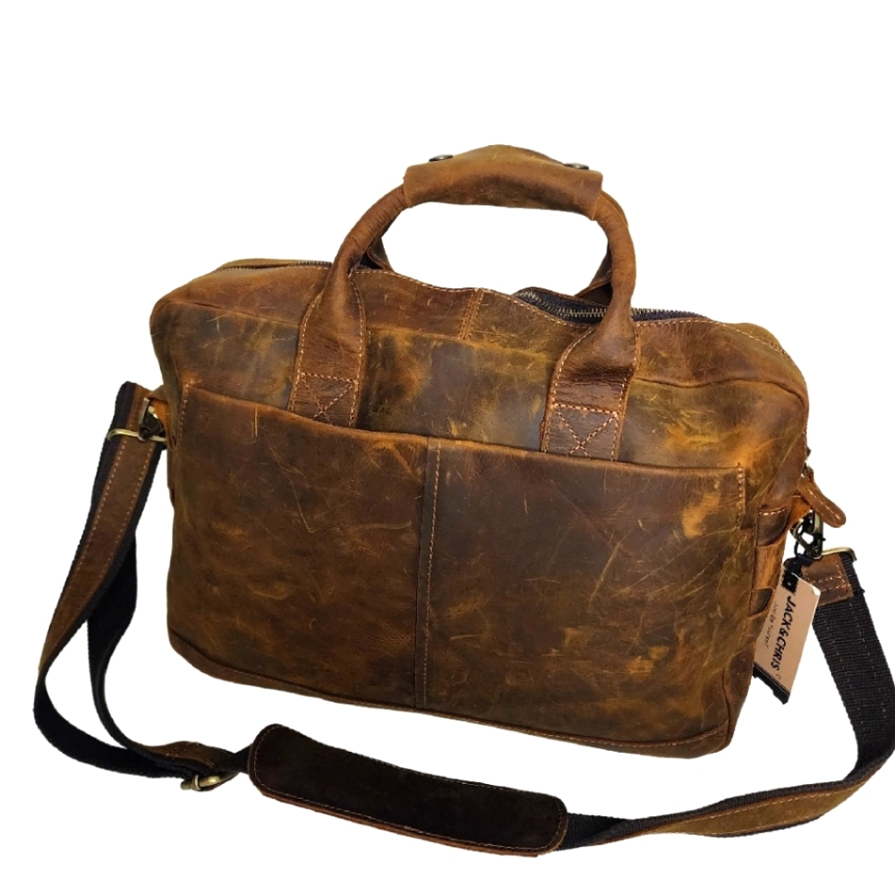 Vintage Brown Leather Shoulder Bag with Distressed Finish